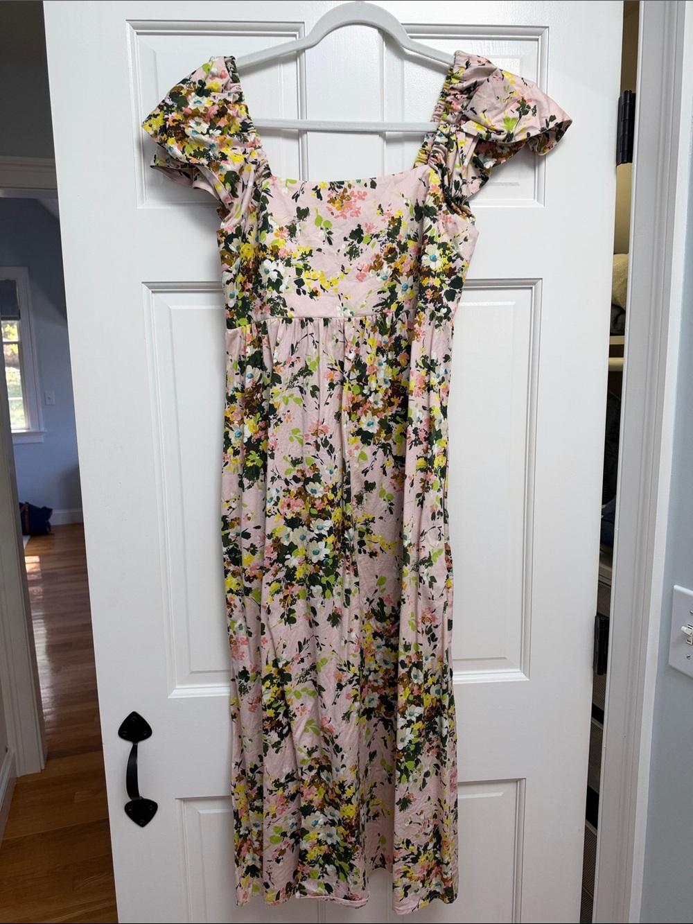 Tuckernuck Floral Pink Square-Neck Maxi Dress (Size Small)